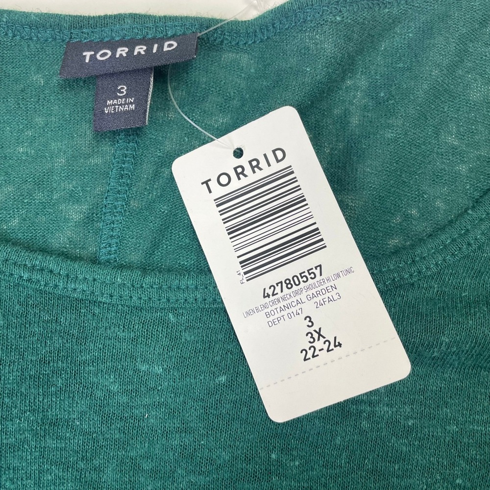 NEW Torrid Green Linen Blend Drop Shoulder Hi-Low Tunic Top 3 3X 22-24 - Picture 8 of 15